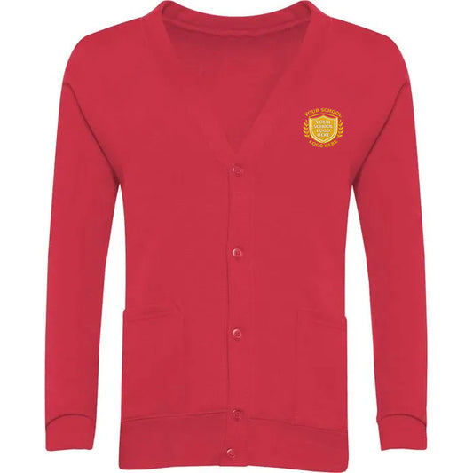 Red Sweat Cardigan - Left Chest Embroidered