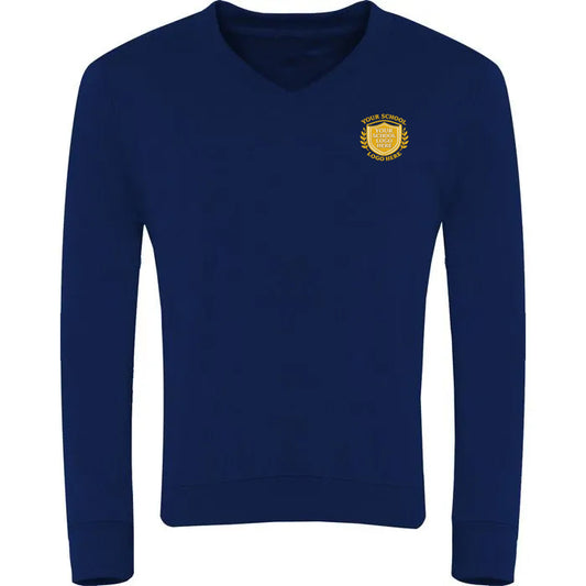 Navy V-Neck Sweatshirt - Left Chest Embroidered