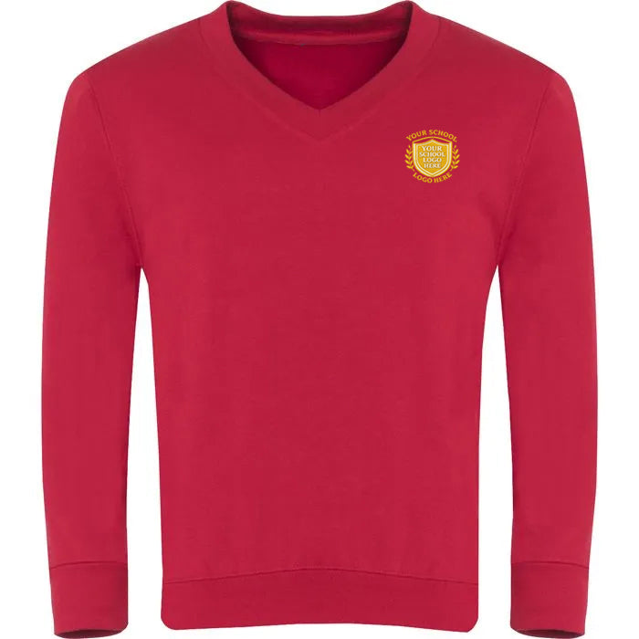 Red V-Neck Sweatshirt - Left Chest Embroidered