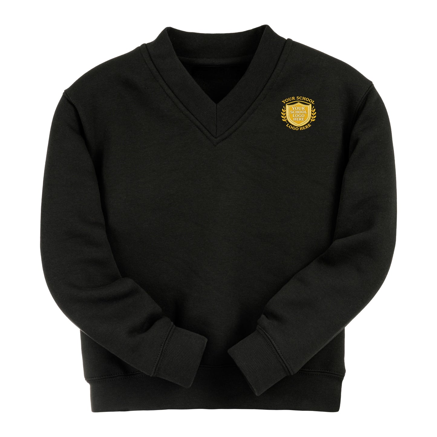 Black Classic Cotton Rich V-Neck Sweatshirt - Left Chest Embroidered
