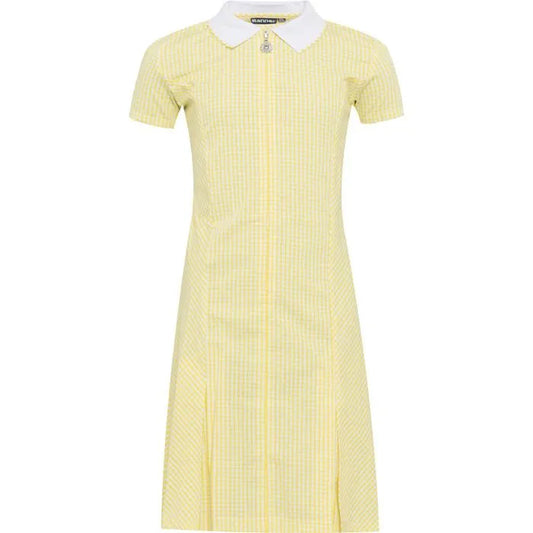 Yellow Zip Front Gingham Dress