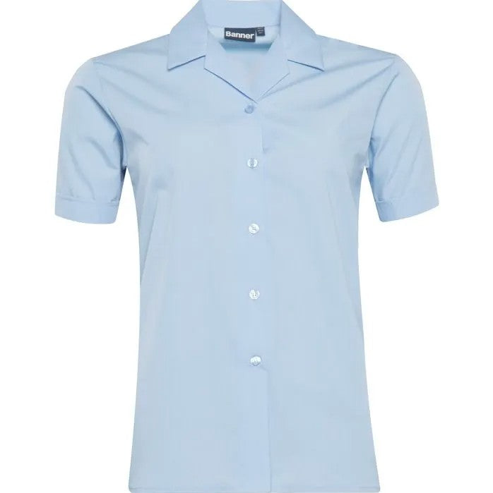 Light Blue Short Sleeve Revere Blouses (Twin Pack)