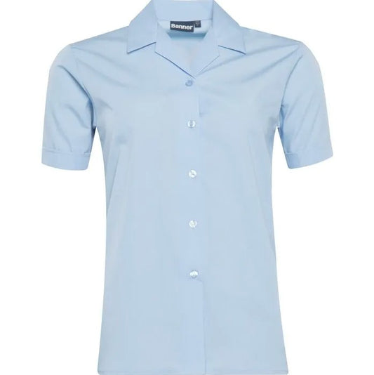 Light Blue Short Sleeve Revere Blouses (Twin Pack)