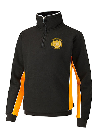 Black/Amber/White Quarter Zip Sports Top - Left Chest Embroidered