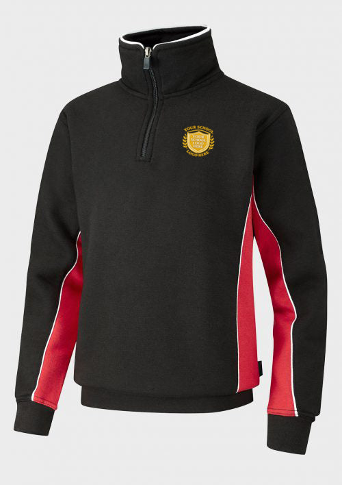 Black/Scarlet/White Quarter Zip Sports Top - Left Chest Embroidered