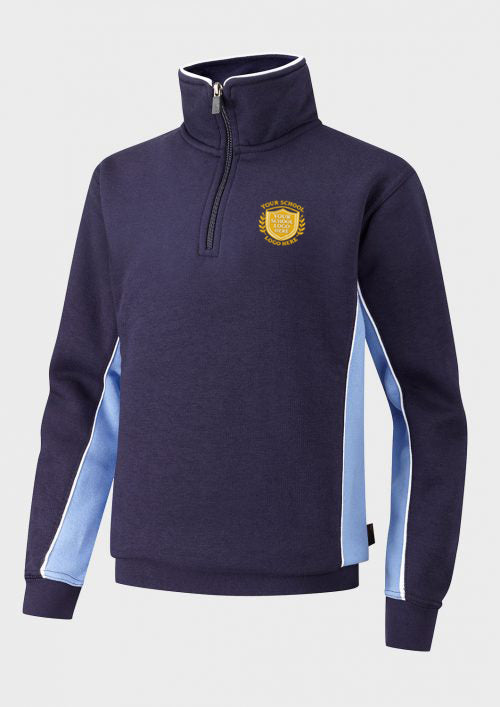 Navy/Sky/White Quarter Zip Sports Top - Left Chest Embroidered