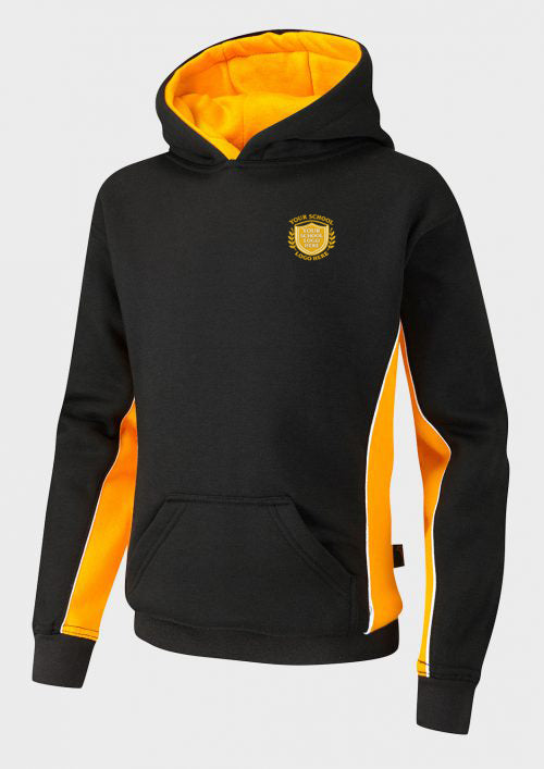 Black/Amber/White Sports Hoodie - Left Chest Embroidered