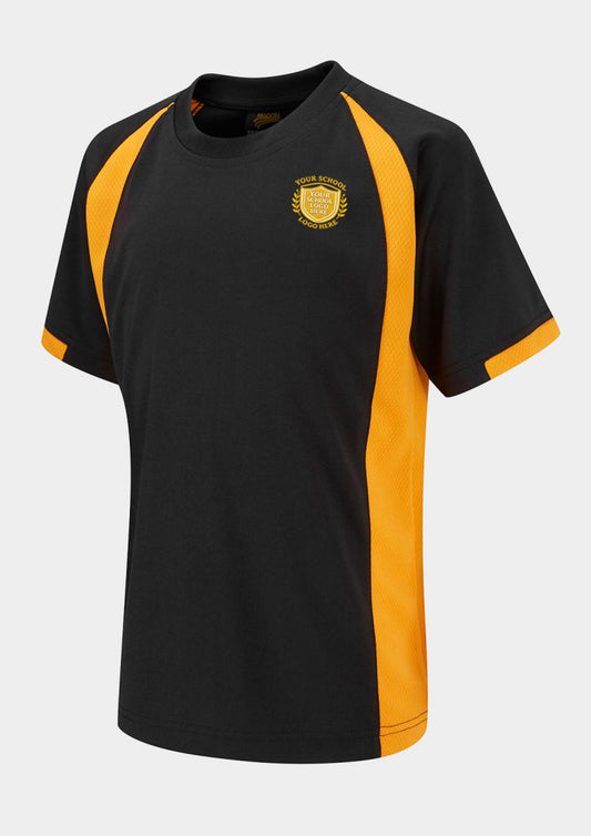 Black/Amber Active Sports T-Shirt - Left Chest Embroidery