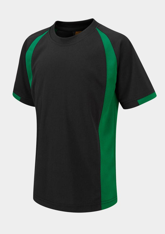 Black/Emerald Active Sports T-Shirt - Back and Left Chest Print