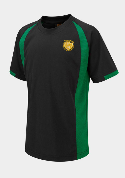 Black/Emerald Active Sports T-Shirt - Back and Left Chest Print