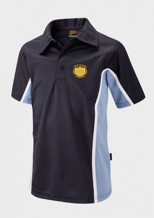 Navy/Sky/White Unisex Sports Polo Shirt - Back and Left Chest Print