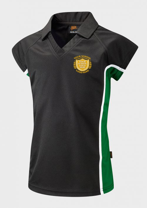 Black/Emerald/White Fitted Sports Polo Shirt - Left Chest Embroidered