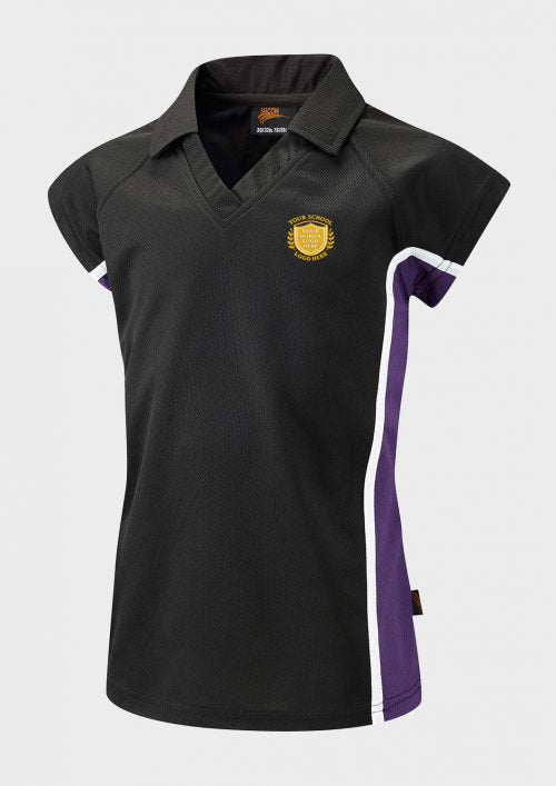 Black/Purple/White Fitted Sports Polo Shirt - Left Chest Embroidered