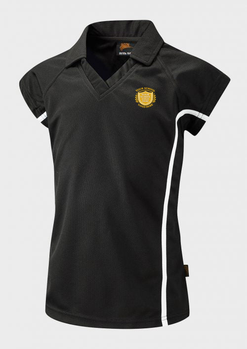 Black/Black/White Fitted Sports Polo Shirt - Left Chest Embroidered