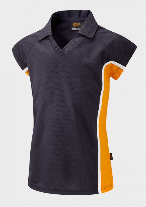 Navy/Amber/White Fitted Sports Polo Shirt - Back and Left Chest Print