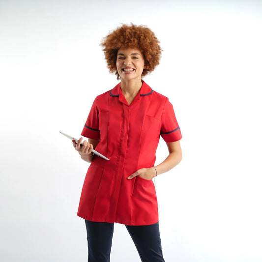 Red/Navy Trimmed Tunic - Left Chest Embroidered