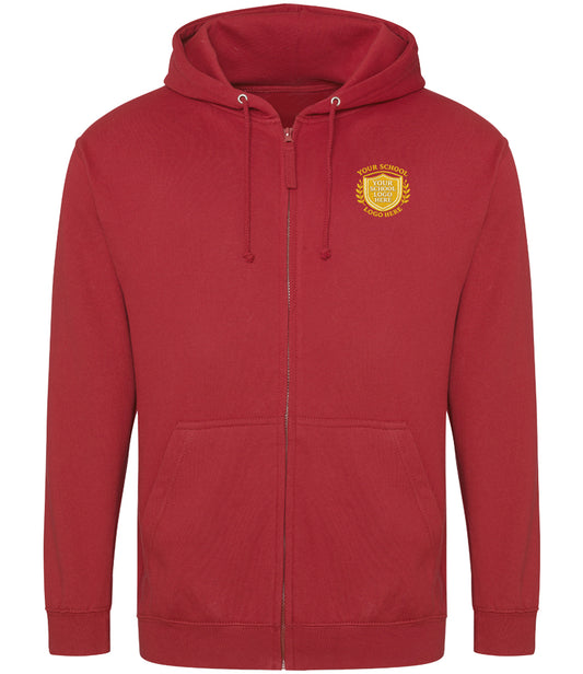 Fire Red Zip-Up Hoodie - Left Chest Embroidered
