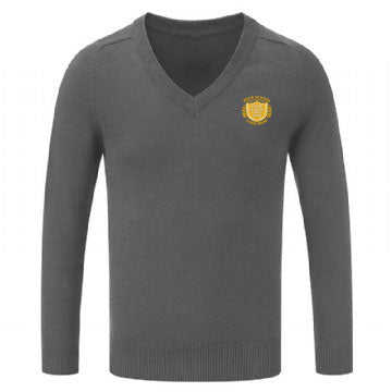 School Grey Cotton Blend Knitted Sweater - Left Chest Embroidered