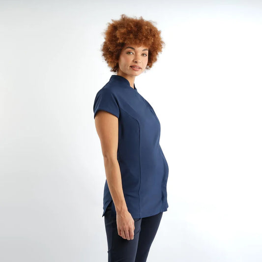 Navy Ladies Asymmetrical Zip Tunic - Right Chest Print