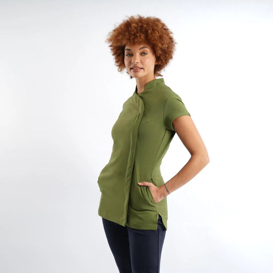 Olive Green Ladies Asymmetrical Zip Tunic