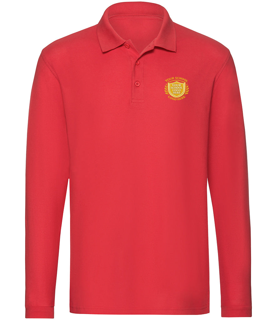 Red Fruit of the Loom long sleeve polo - Left Chest Embroidered