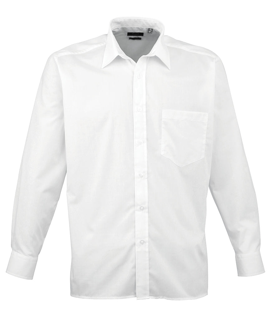 White Long Sleeve Poplin Shirt - Left Chest Embroidered