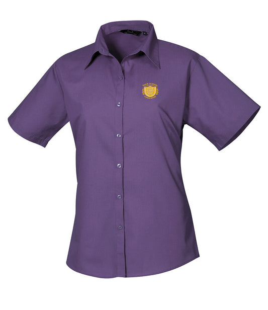 Purple Ladies Short Sleeve Blouse - Left Chest Embroidered