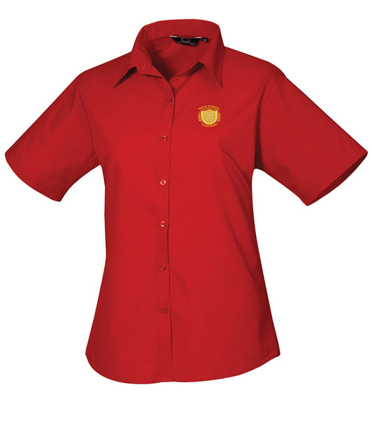 Red Ladies Short Sleeve Blouse - Left Chest Embroidered