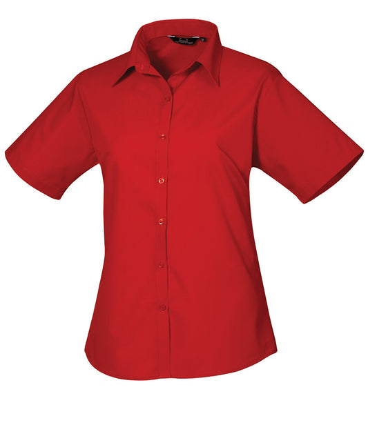Red Ladies Short Sleeve Blouse - Left Chest Embroidered