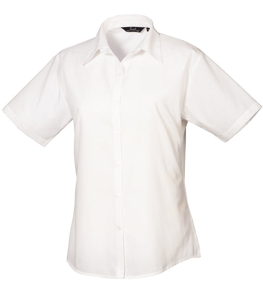 White Ladies Short Sleeve Blouse - Left Chest Embroidered