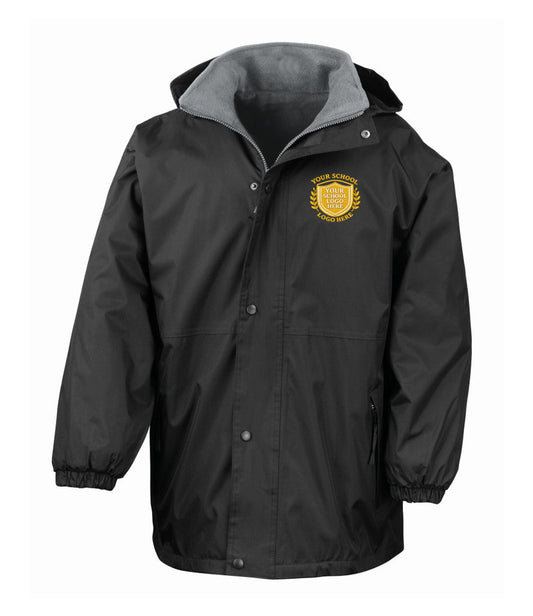 Black/Grey STAFF Waterproof Fleece-Lined Coat - Left Chest Embroidered