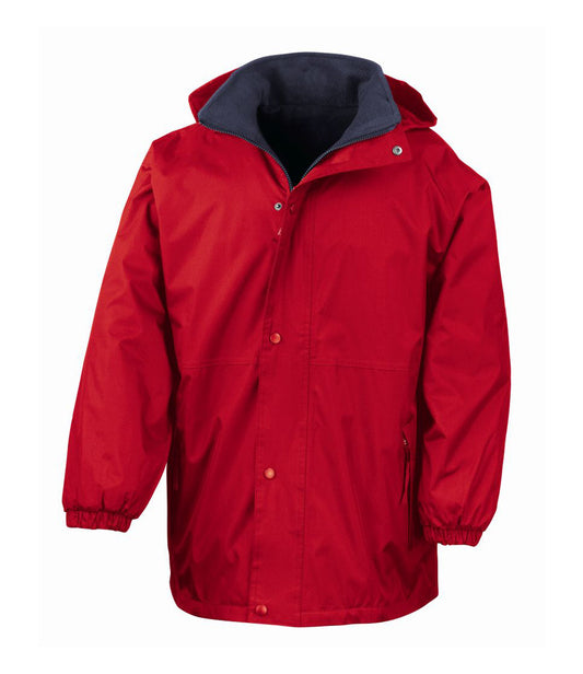 Red/Navy Waterproof Fleece-Lined Coat - Back and Left Chest Print