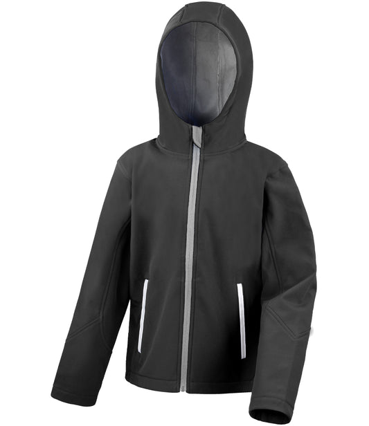 Black/Grey Hooded Softshell Jacket - Left Chest Embroidered