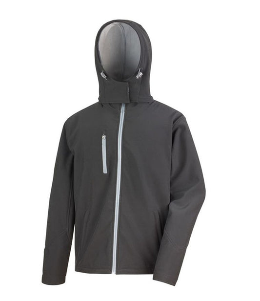 Black/Grey Adult Hooded Softshell Jacket - Left Chest Embroidered