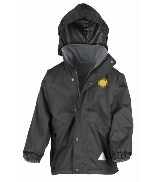 Black/Grey Children's Waterproof Coat - Back and Left Chest Print