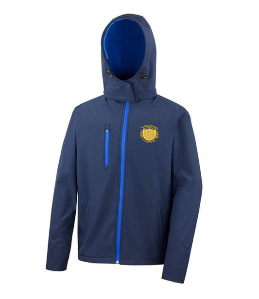 Navy/Royal Adult Hooded Softshell Jacket - Back and Left Chest Print