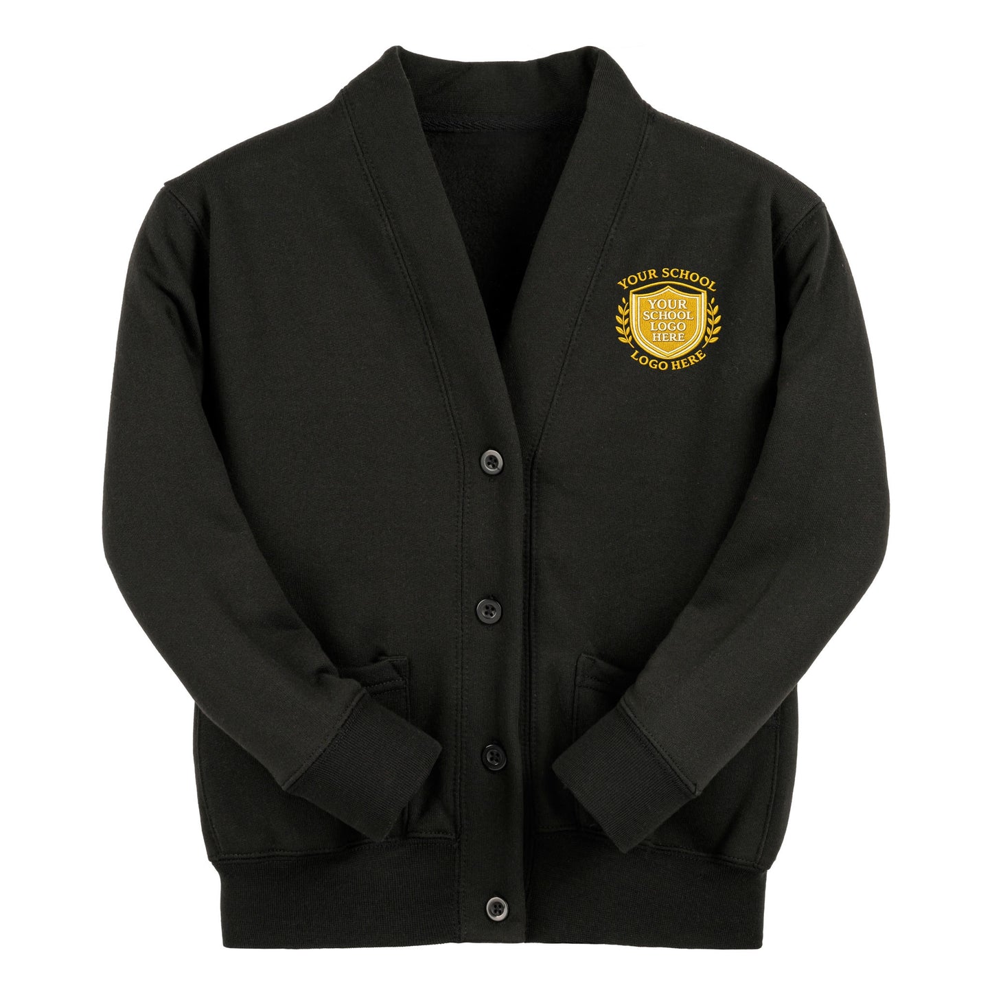 Black Essential Sweat Cardigan - Left Chest Embroidered