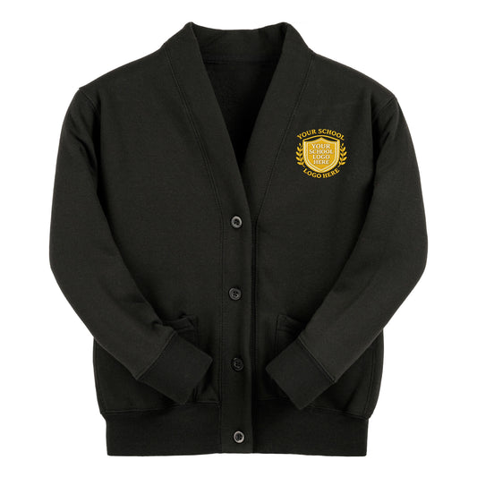 Black Essential Sweat Cardigan - Left Chest Embroidered