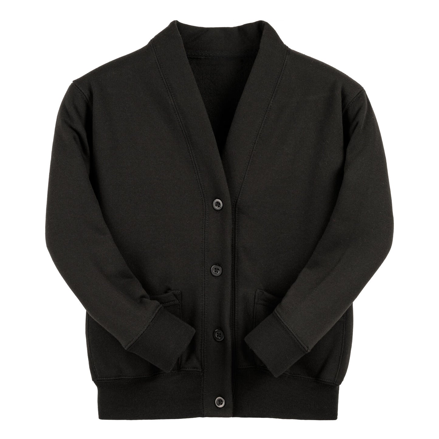 Black Essential Sweat Cardigan - Left Chest Embroidered
