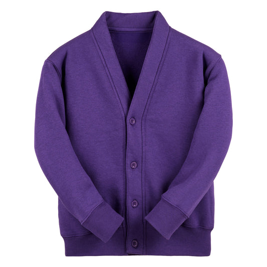 Purple Classic Cotton Rich Sweat Cardigan - Left Chest Embroidered