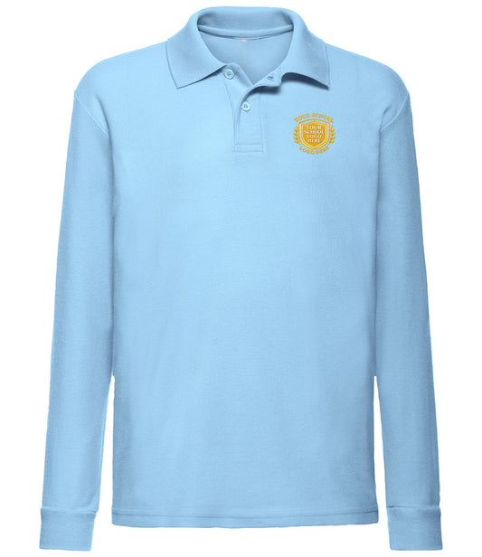 Sky Fruit of the Loom long sleeve polo - Left Chest Embroidered