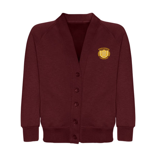 Maroon Sweat Cardigan - Left Chest Embroidered