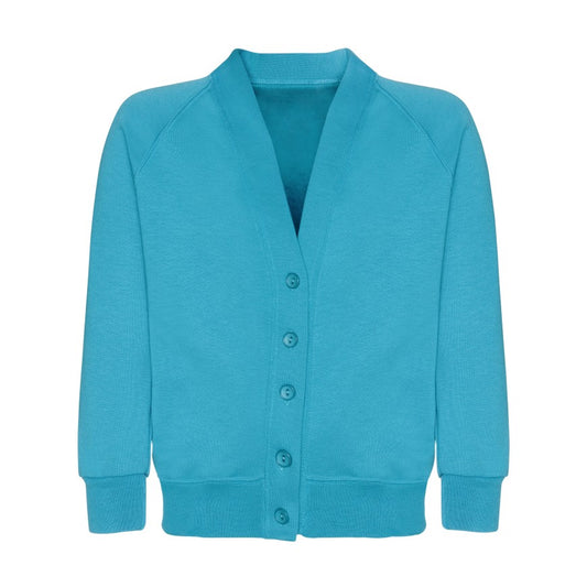 Turquoise Sweat Cardigan - Left Chest Embroidered