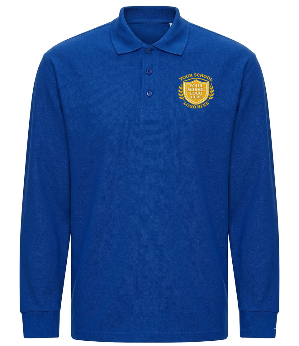 Royal Blue Long Sleeve Polo Shirt - Left Chest Embroidered
