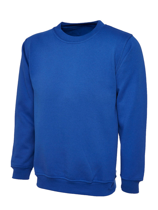 Royal Blue Children's Cotton Blend Crew Neck Sweatshirt - Left Chest Embroidered