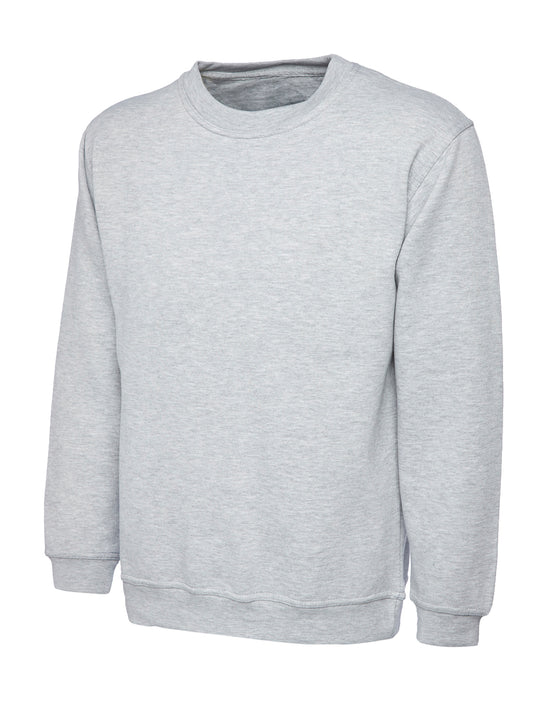 Heather Grey Cotton Blend Crew Neck Sweatshirt - Left Chest Embroidered