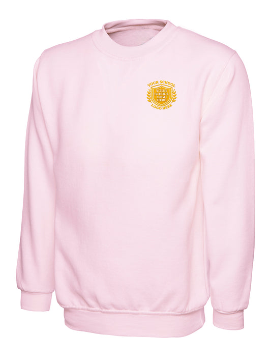 Pink Cotton Blend Crew Neck Sweatshirt - Left Chest Embroidered