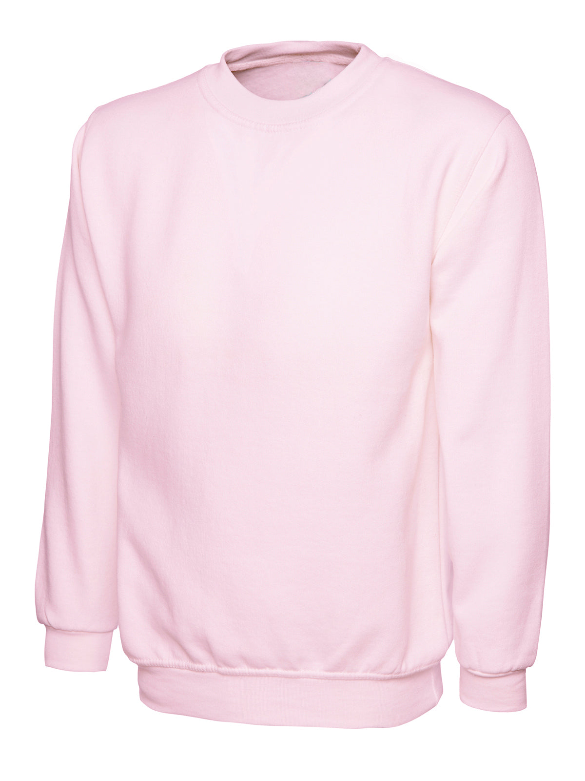 Pink Cotton Blend Crew Neck Sweatshirt - Left Chest Embroidered