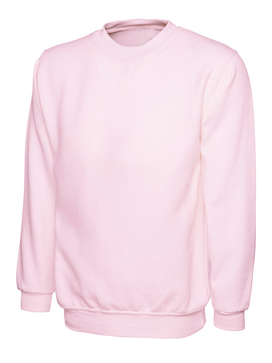 Pink Cotton Blend Crew Neck Sweatshirt - Left Chest Embroidered