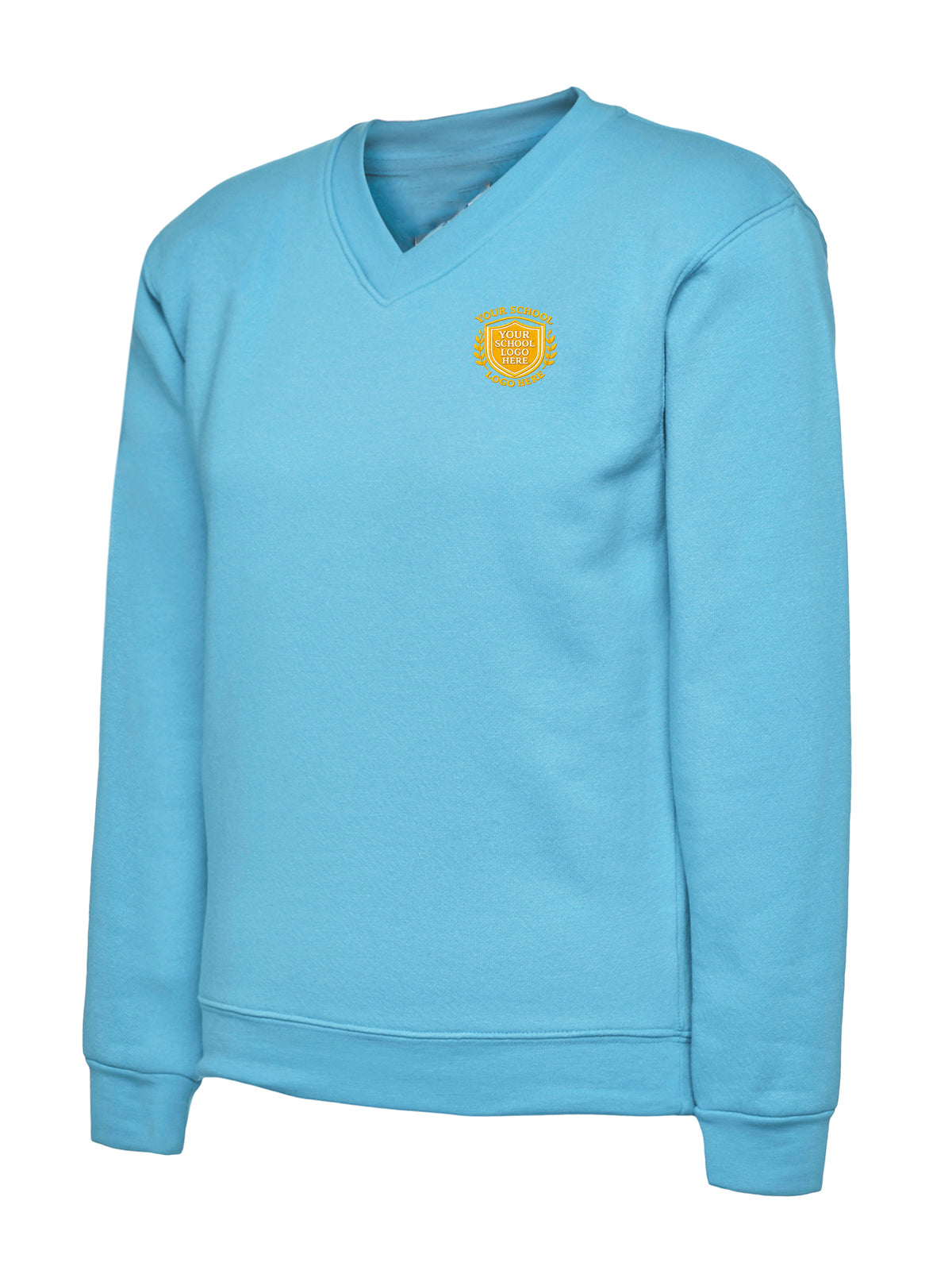Sky Blue Cotton Blend V-Neck Sweatshirt - Left Chest Embroidered